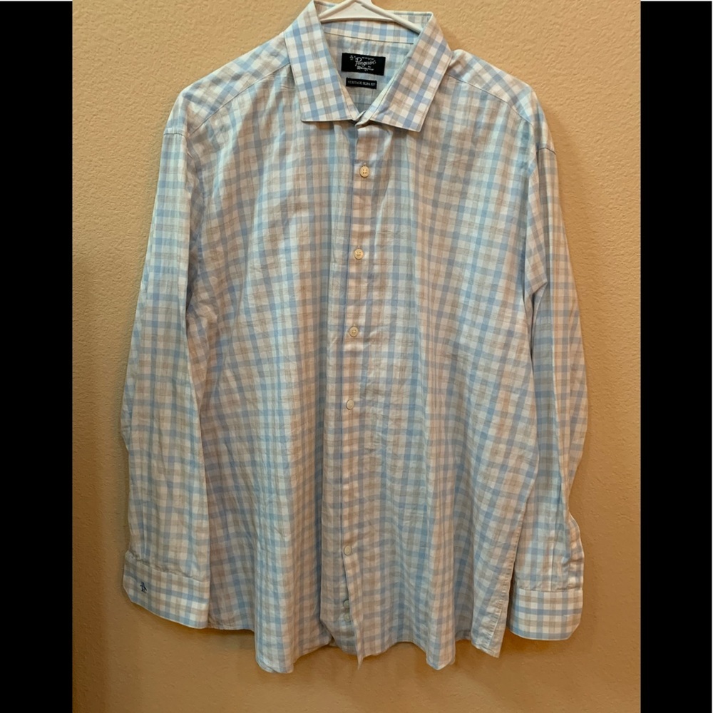 Original Penguin Men's Long‎ Sleeve Plaid Heritage Fit Shirt 17.5  32/33